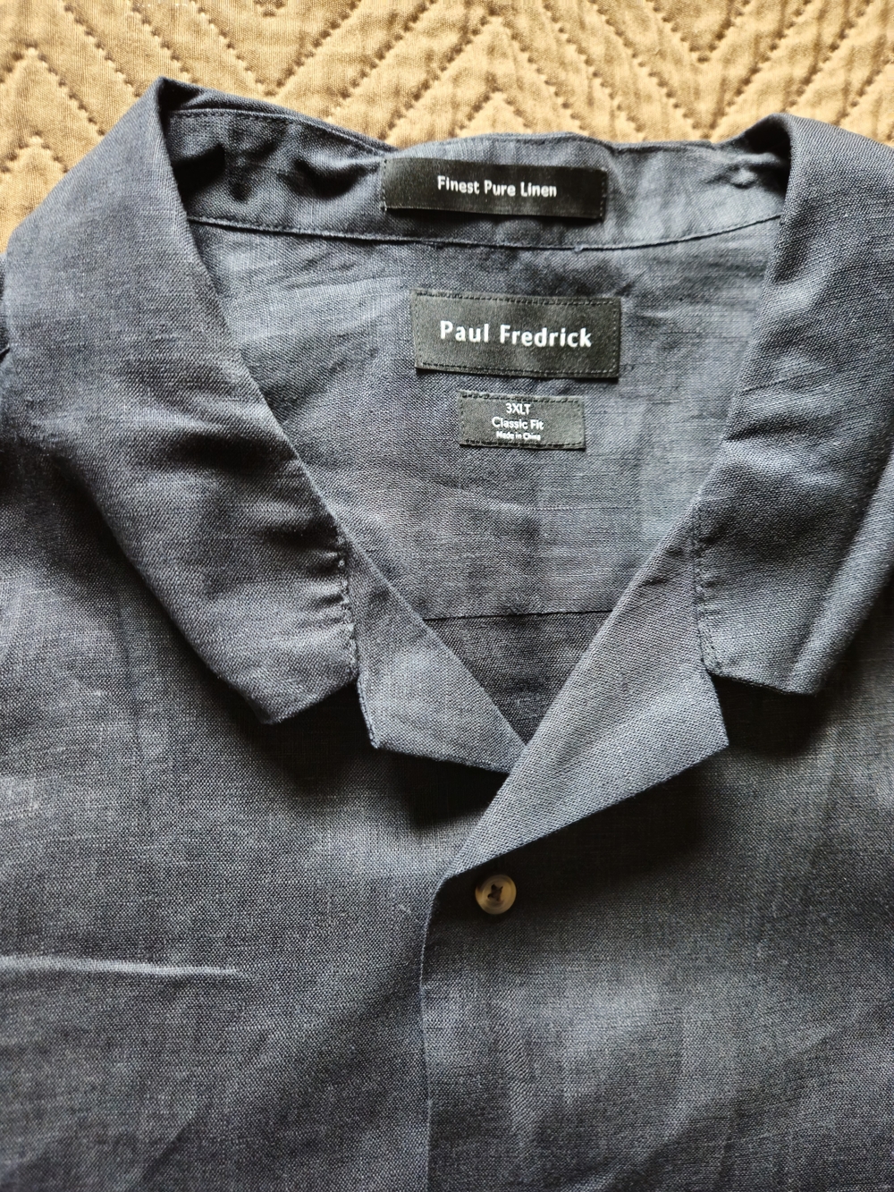 Paul Fredrick Men's Black Linen Woven Button-Up Short Sleeve Shirt 3XLT